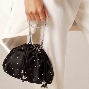 NWT J.CREW CRYSTAL EMBELLISHED SATIN DRAWSTRING BAG